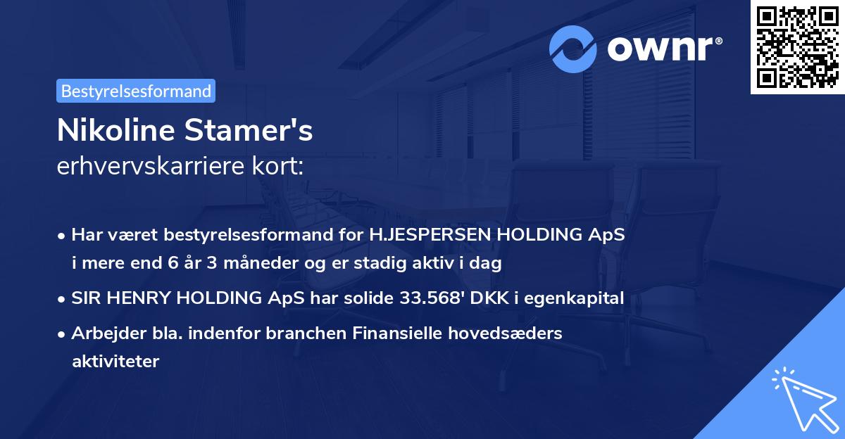 Nikoline Stamer's erhvervskarriere kort