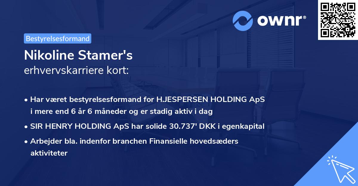 Nikoline Stamer's erhvervskarriere kort