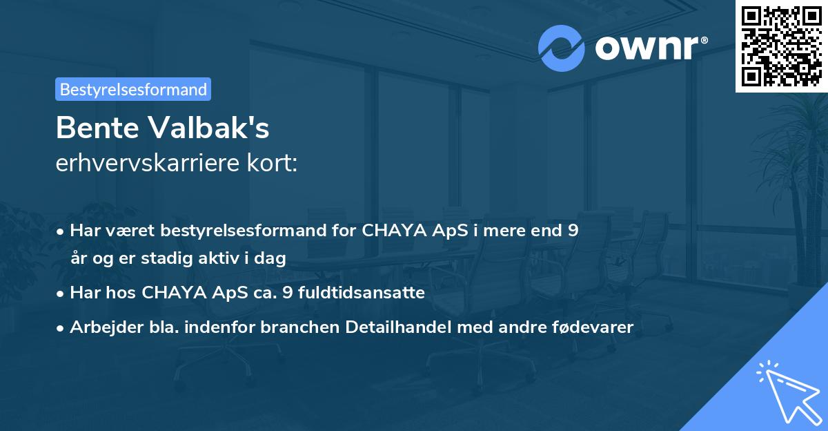 Bente Valbak's erhvervskarriere kort