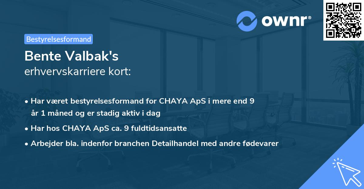 Bente Valbak's erhvervskarriere kort