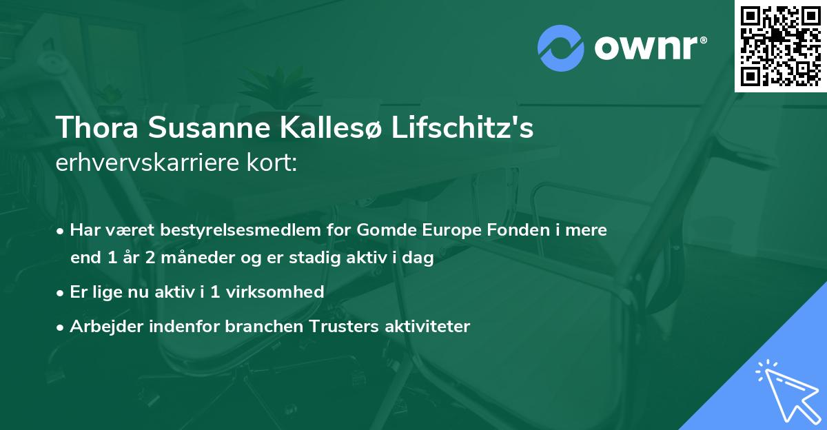 Thora Susanne Kallesø Lifschitz's erhvervskarriere kort