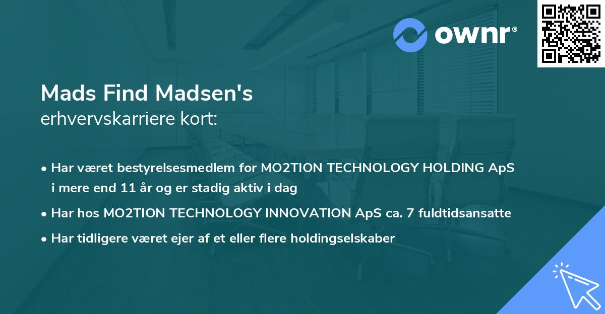 Mads Find Madsen's erhvervskarriere kort