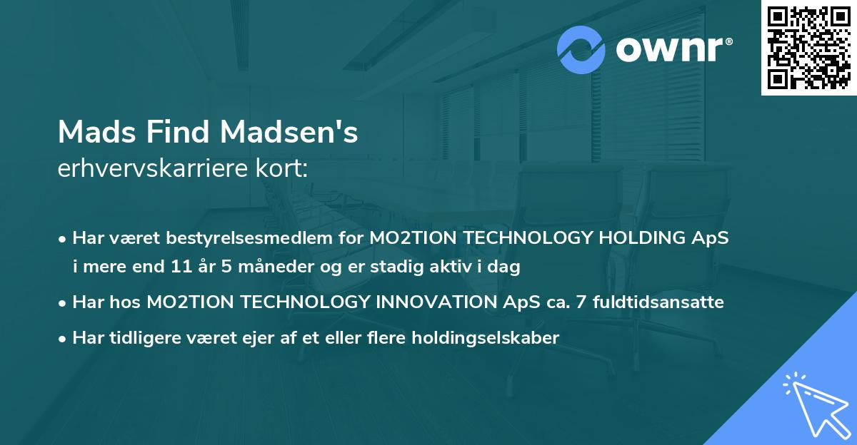 Mads Find Madsen's erhvervskarriere kort