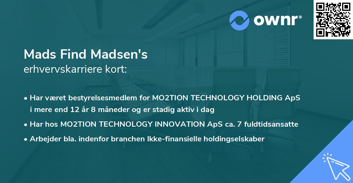 Mads Find Madsen's erhvervskarriere kort
