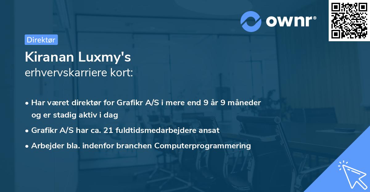 Kiranan Luxmy's erhvervskarriere kort