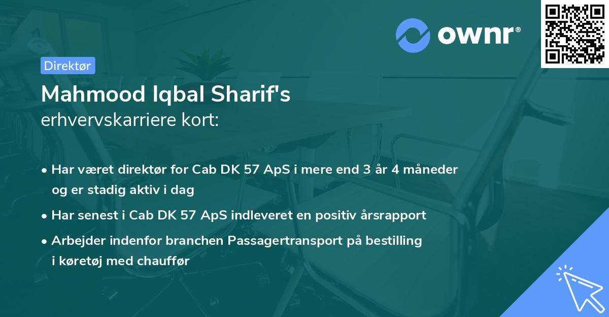 Mahmood Iqbal Sharif's erhvervskarriere kort