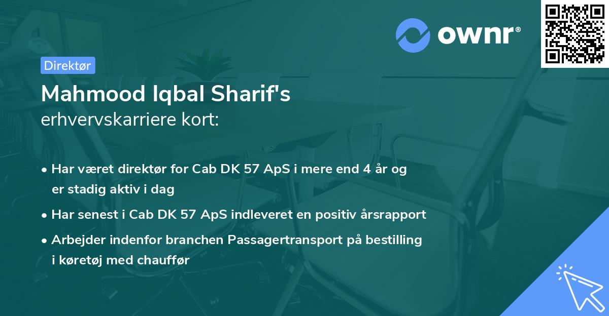 Mahmood Iqbal Sharif's erhvervskarriere kort
