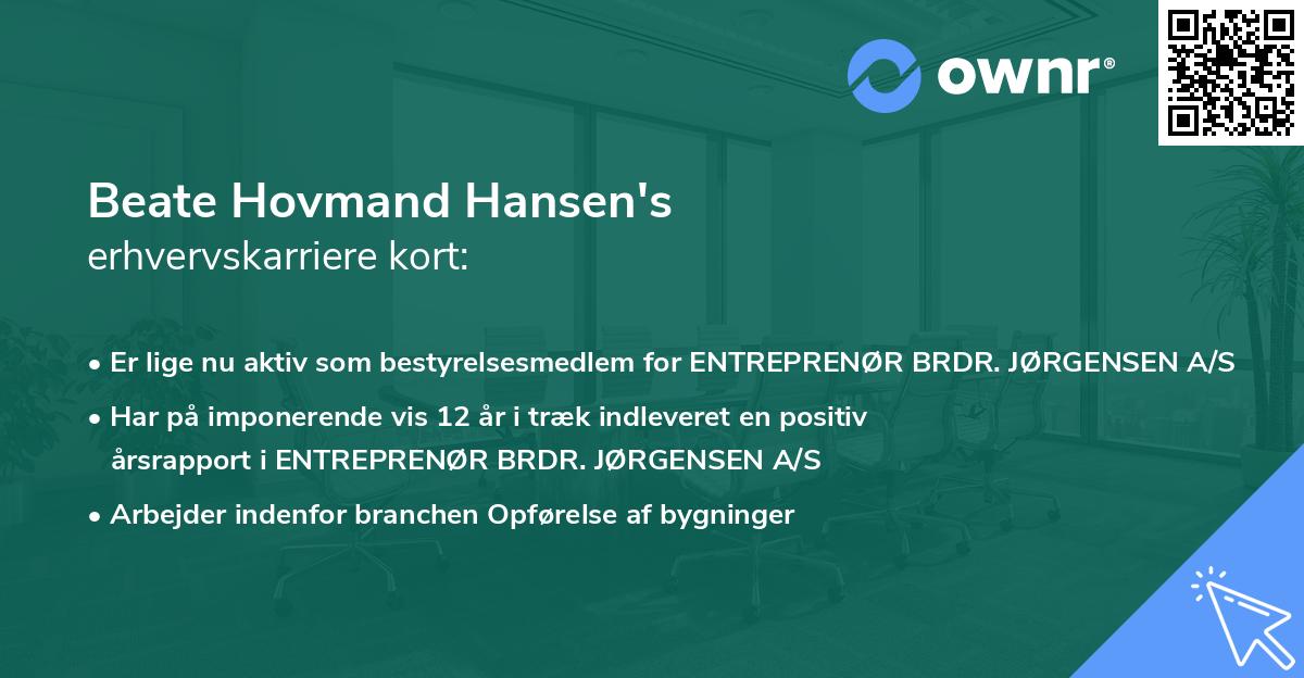Beate Hovmand Hansen's erhvervskarriere kort