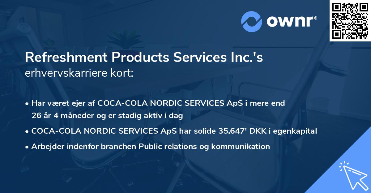 Refreshment Products Services Inc.'s erhvervskarriere kort