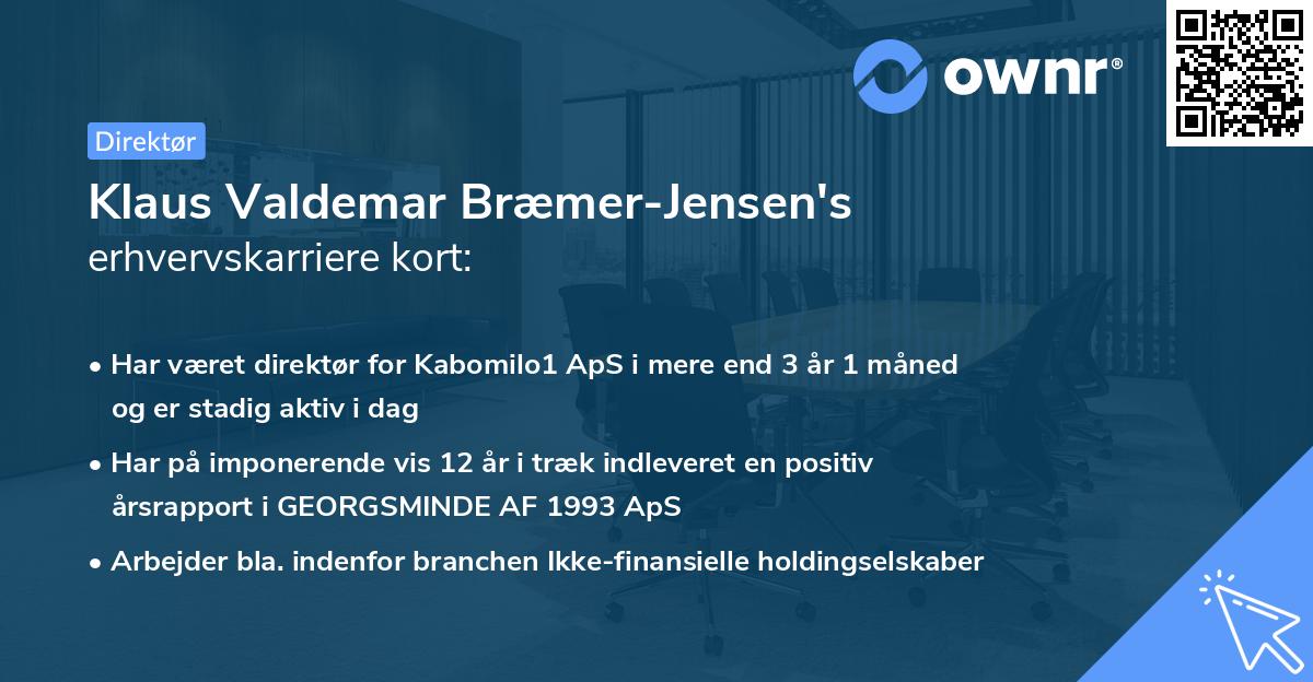 Klaus Valdemar Bræmer-Jensen's erhvervskarriere kort