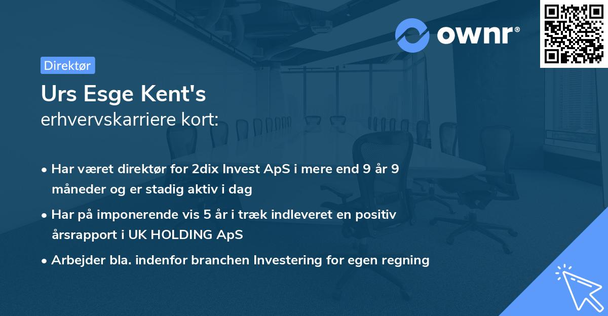 Urs Esge Kent's erhvervskarriere kort