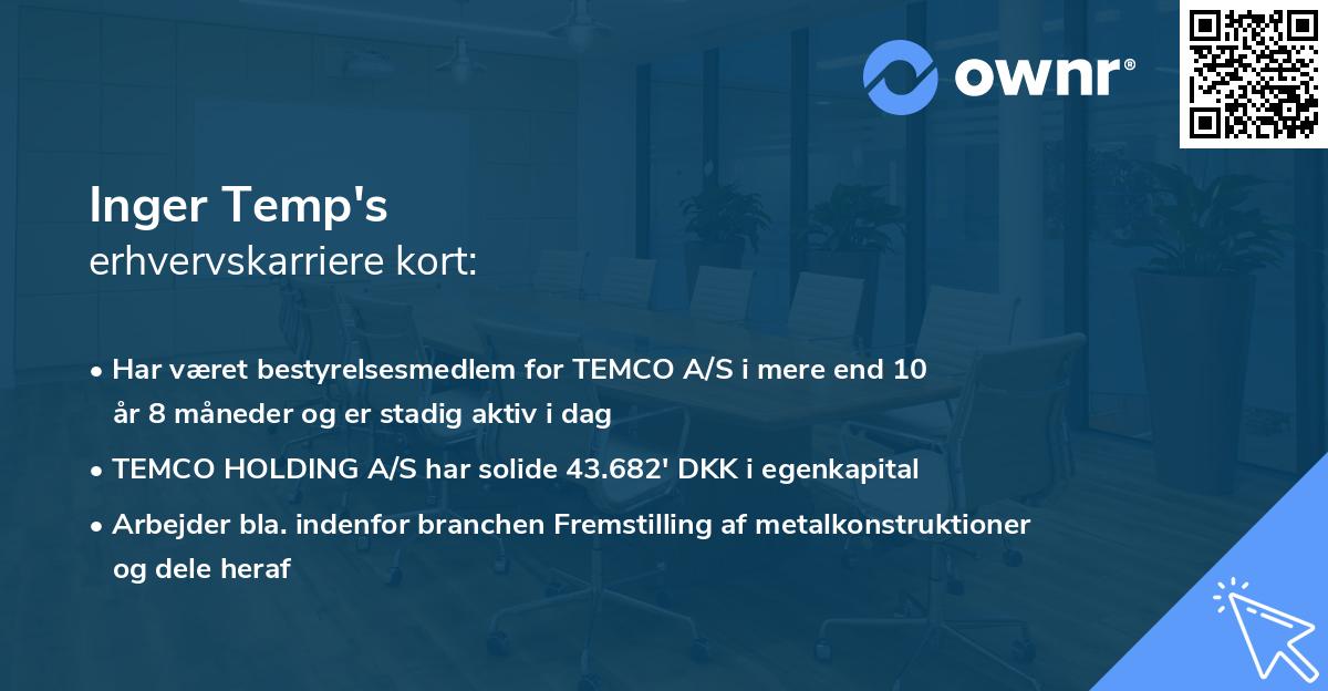 Inger Temp's erhvervskarriere kort