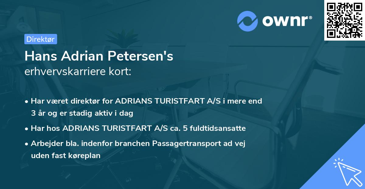 Hans Adrian Petersen's erhvervskarriere kort