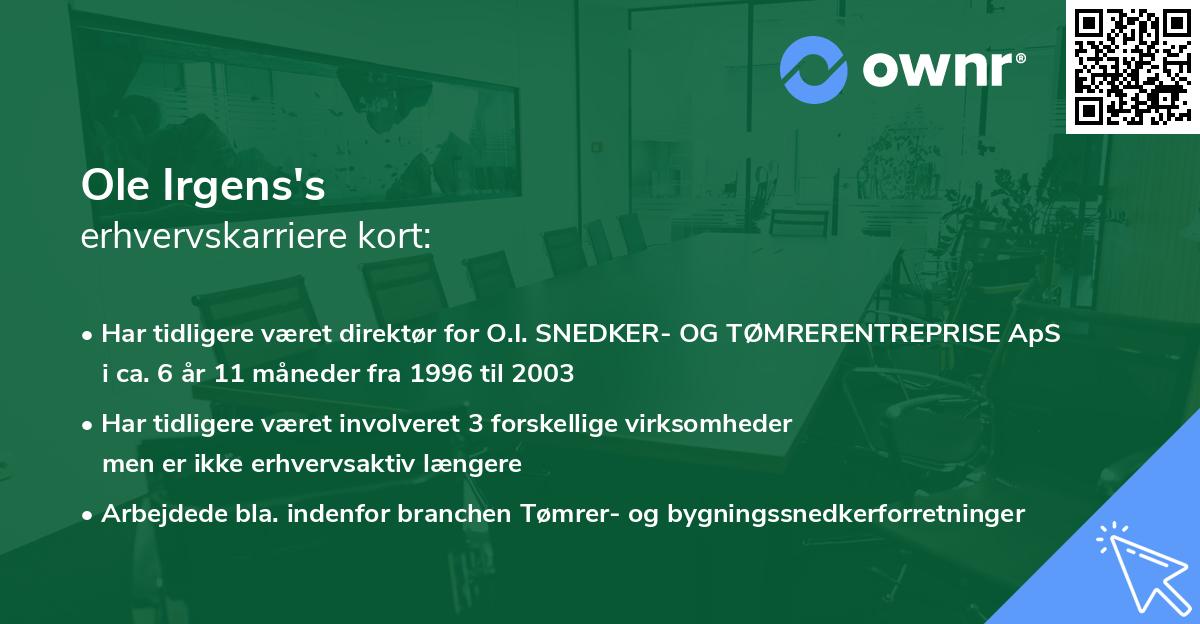 Ole Irgens's erhvervskarriere kort