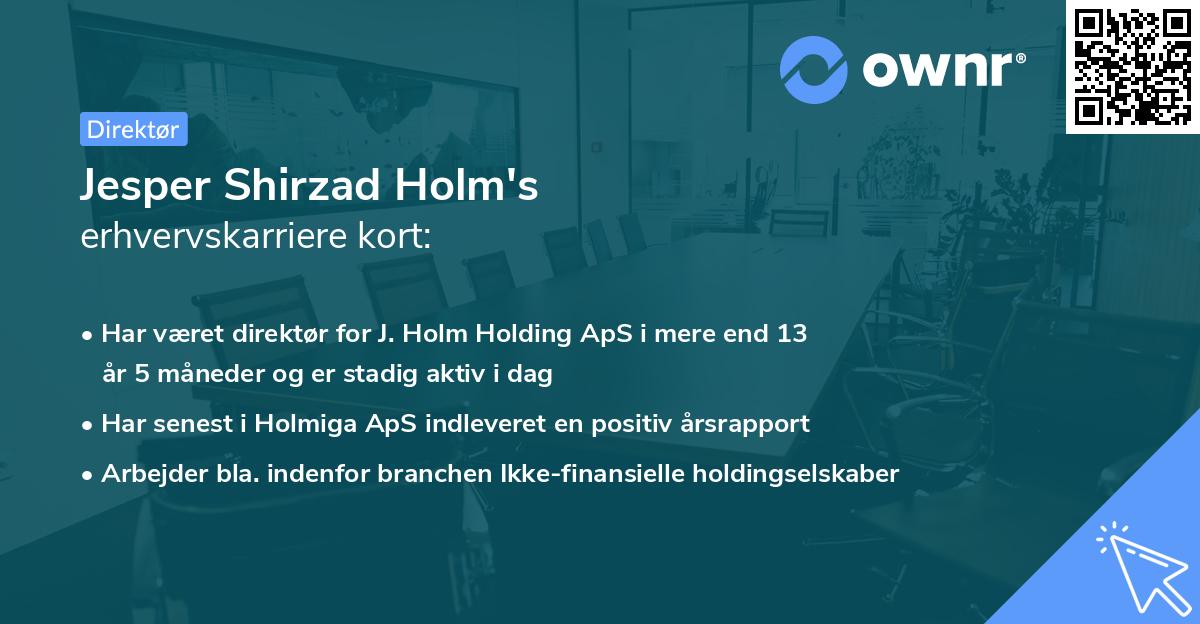 Jesper Shirzad Holm's erhvervskarriere kort