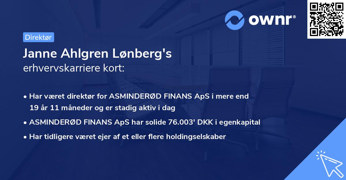 Janne Ahlgren Lønberg's erhvervskarriere kort