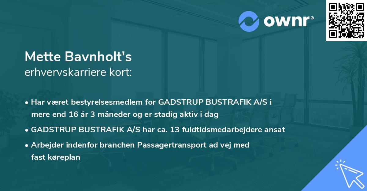 Mette Bavnholt's erhvervskarriere kort