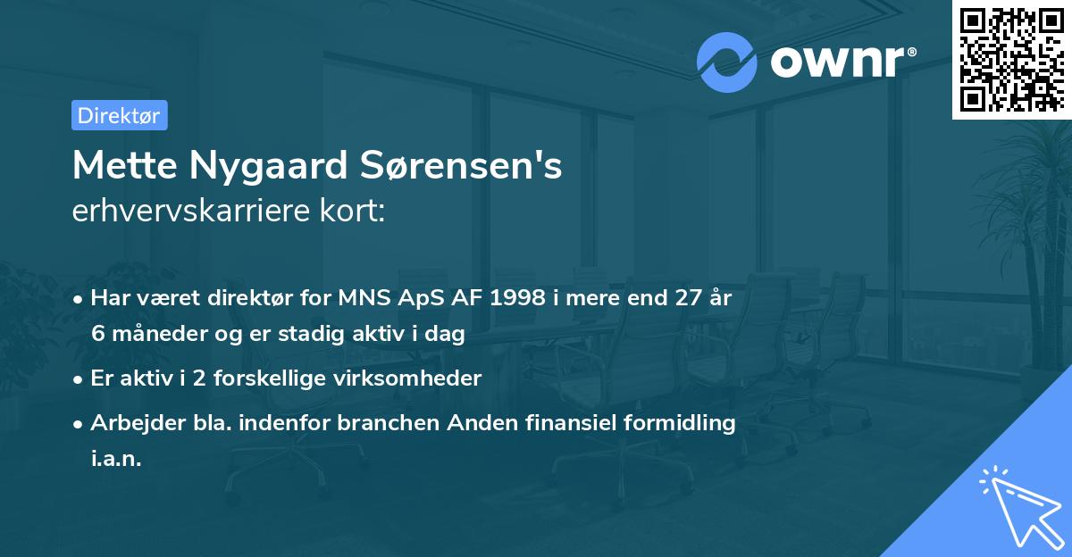Mette Nygaard Sørensen's erhvervskarriere kort