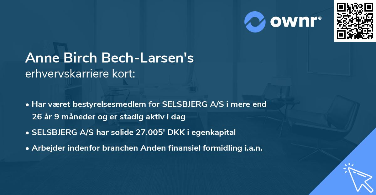 Anne Birch Bech-Larsen's erhvervskarriere kort