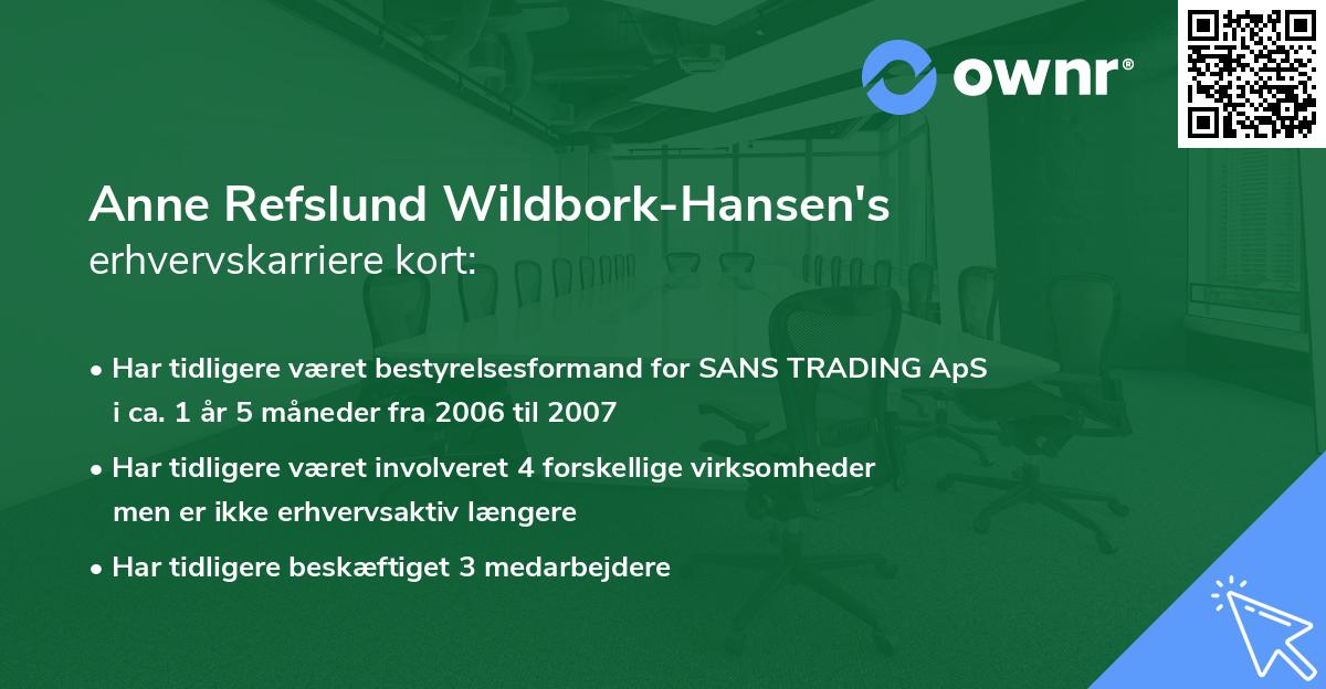 Anne Refslund Wildbork-Hansen's erhvervskarriere kort