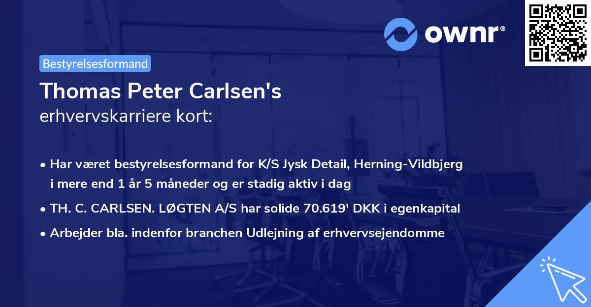 Thomas Peter Carlsen's erhvervskarriere kort