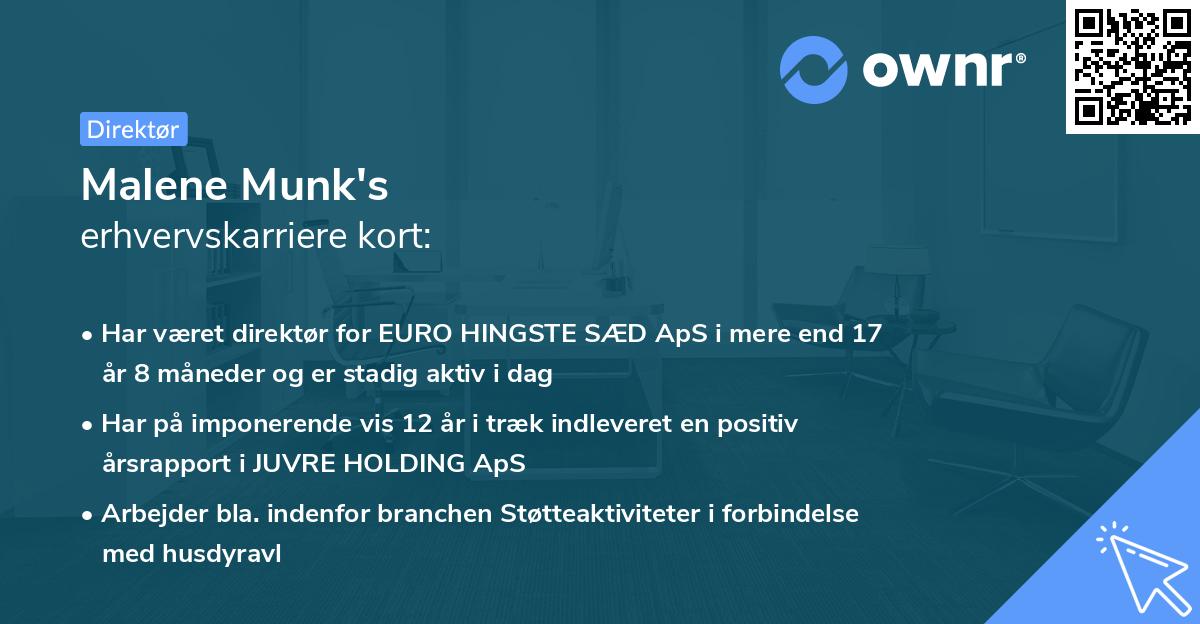Malene Munk's erhvervskarriere kort