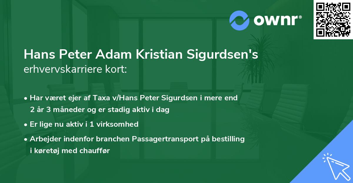 Hans Peter Adam Kristian Sigurdsen's erhvervskarriere kort