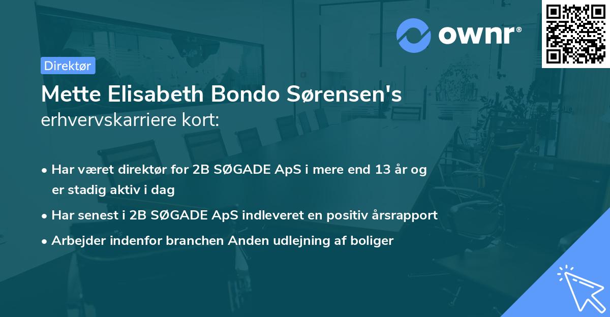 Mette Elisabeth Bondo Sørensen's erhvervskarriere kort