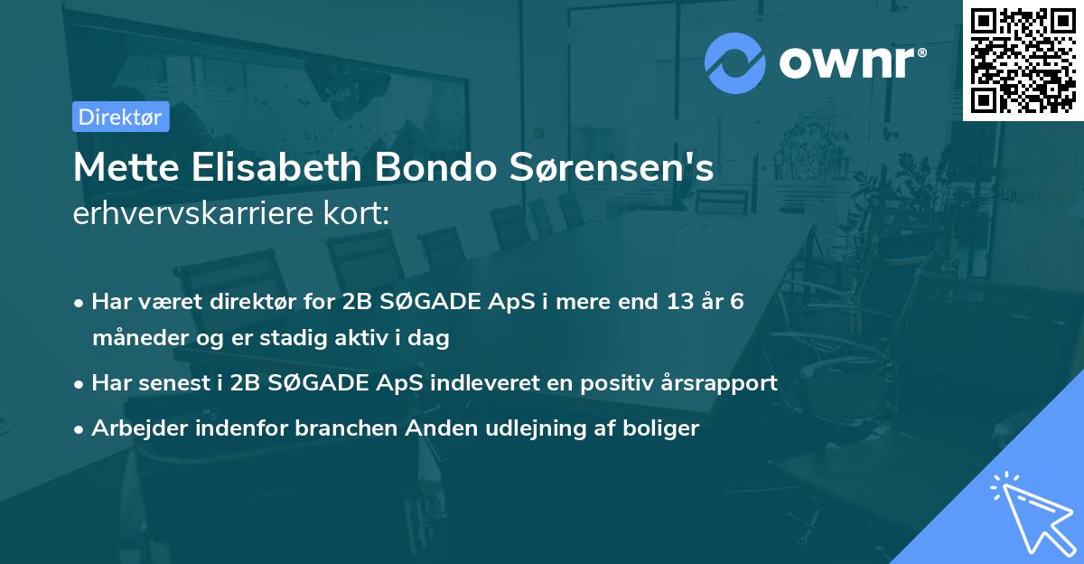Mette Elisabeth Bondo Sørensen's erhvervskarriere kort