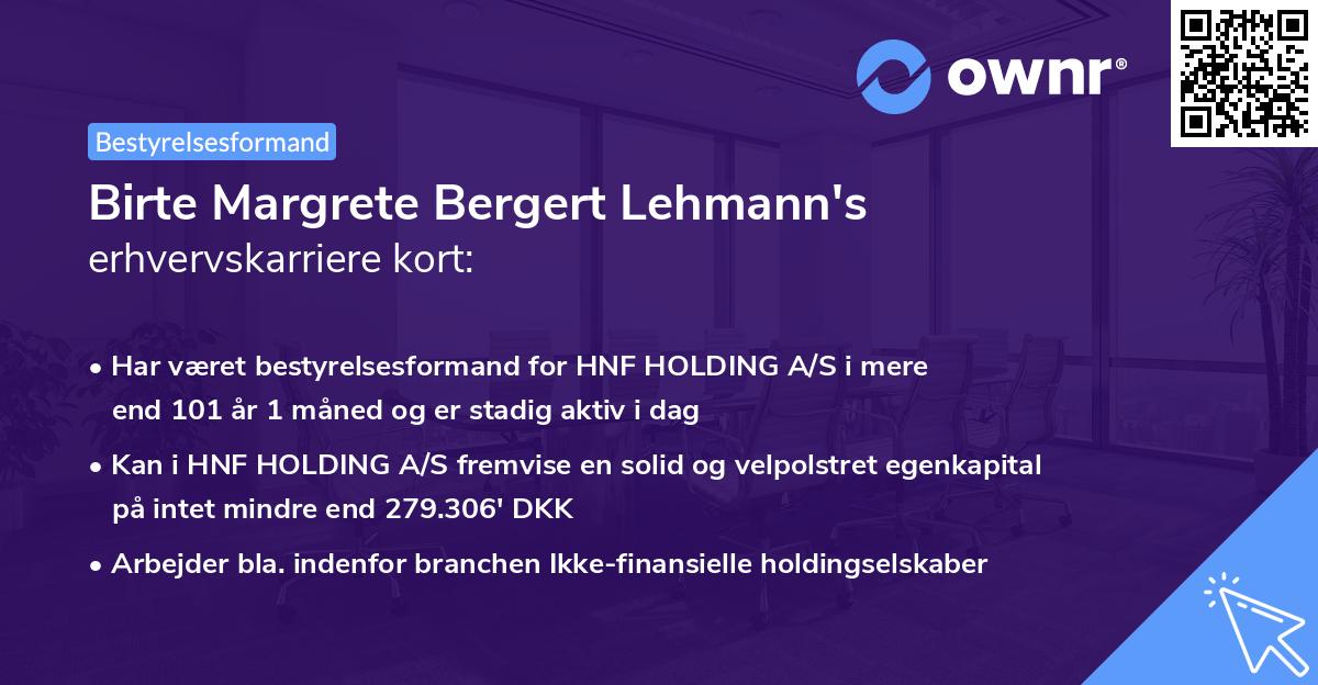Birte Margrete Bergert Lehmann's erhvervskarriere kort