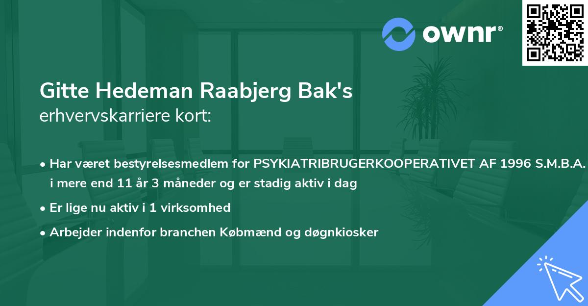 Gitte Hedeman Raabjerg Bak's erhvervskarriere kort