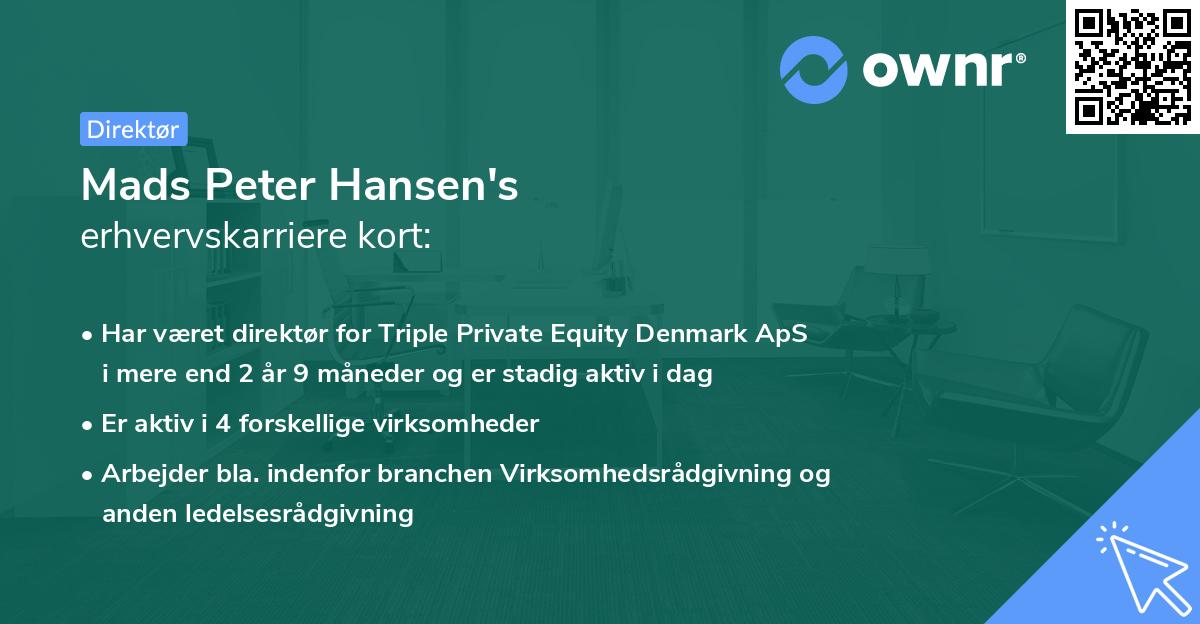 Mads Peter Hansen's erhvervskarriere kort