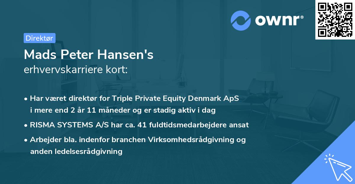 Mads Peter Hansen's erhvervskarriere kort