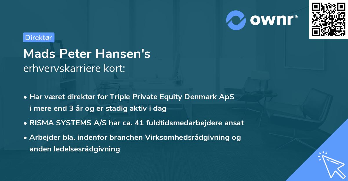 Mads Peter Hansen's erhvervskarriere kort
