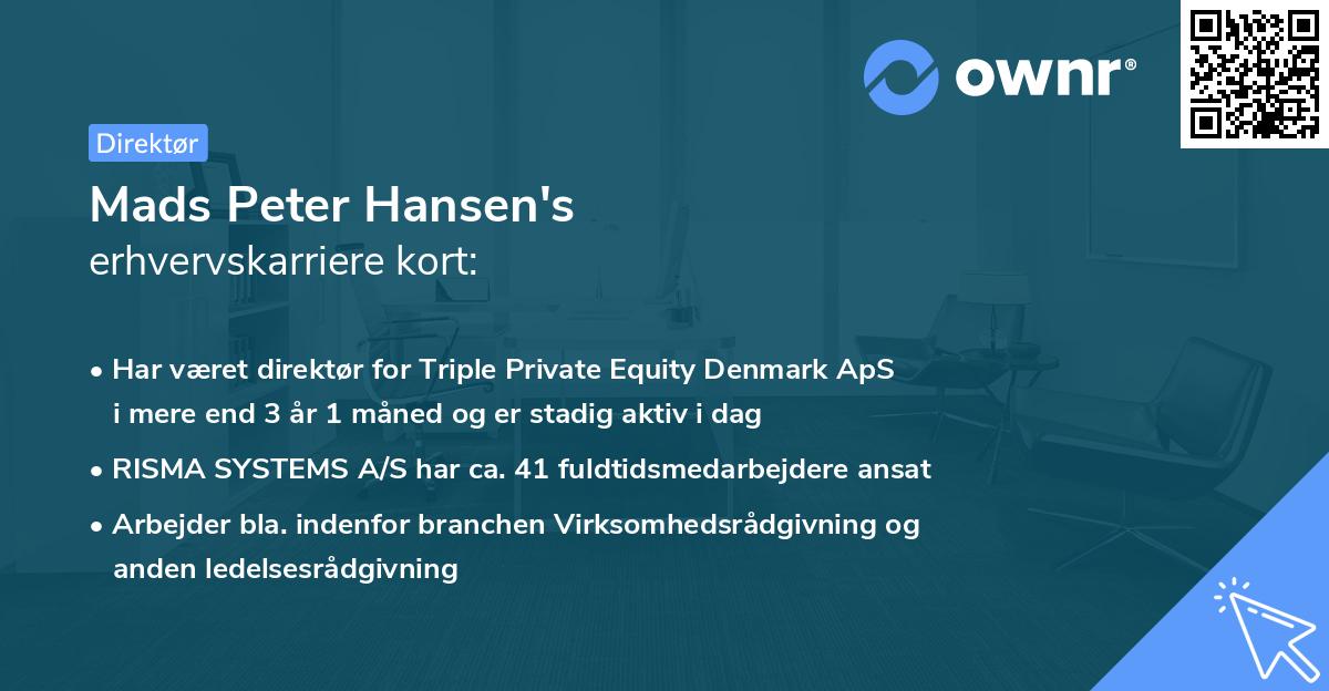 Mads Peter Hansen's erhvervskarriere kort