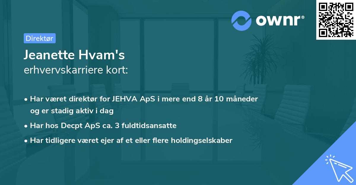 Jeanette Hvam's erhvervskarriere kort