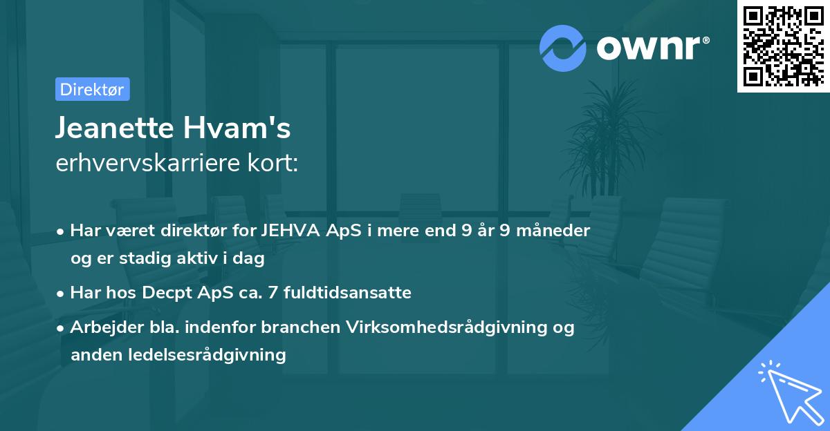 Jeanette Hvam's erhvervskarriere kort
