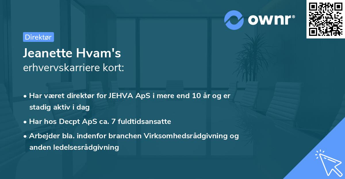 Jeanette Hvam's erhvervskarriere kort