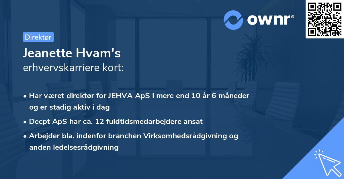 Jeanette Hvam's erhvervskarriere kort