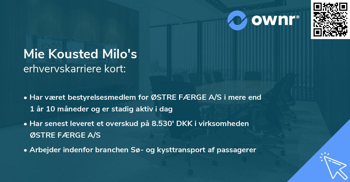 Mie Kousted Milo's erhvervskarriere kort
