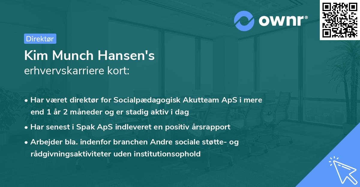 Kim Munch Hansen's erhvervskarriere kort
