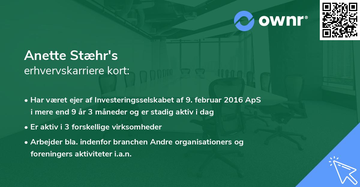 Anette Stæhr's erhvervskarriere kort