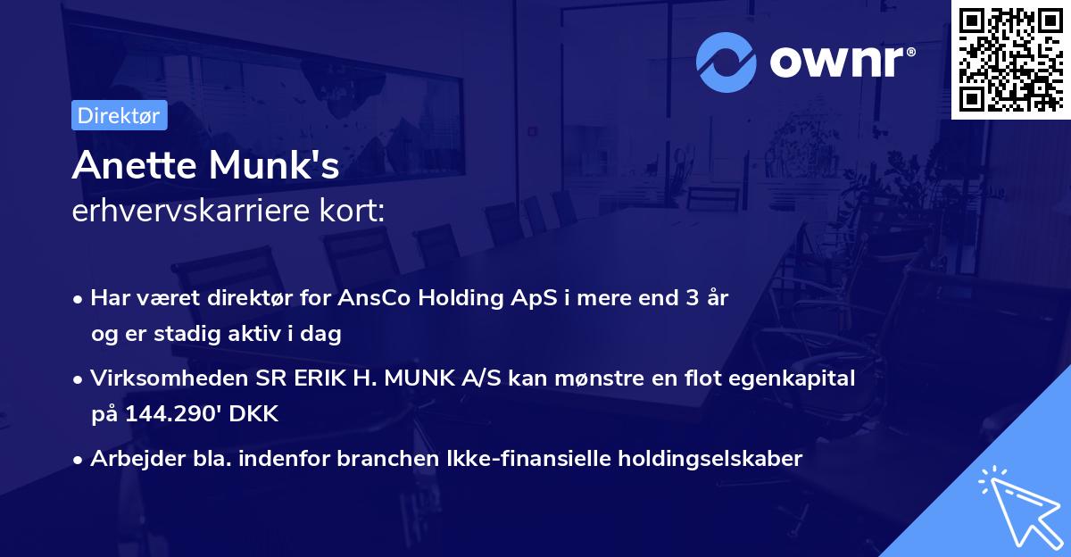 Anette Munk's erhvervskarriere kort