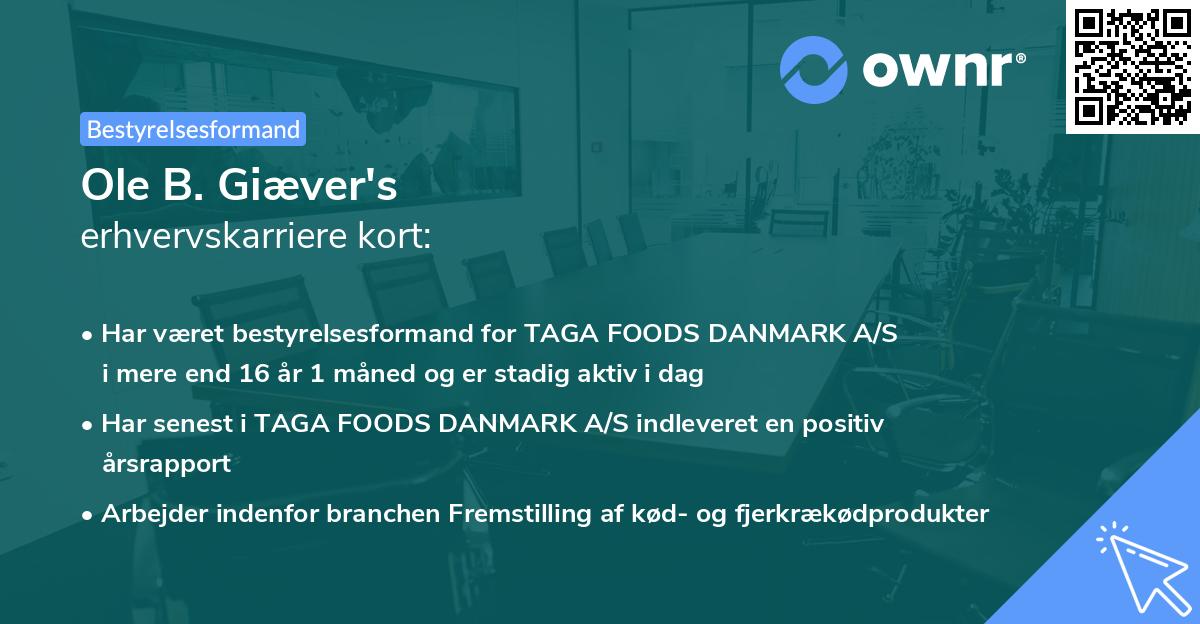 Ole B. Giæver's erhvervskarriere kort