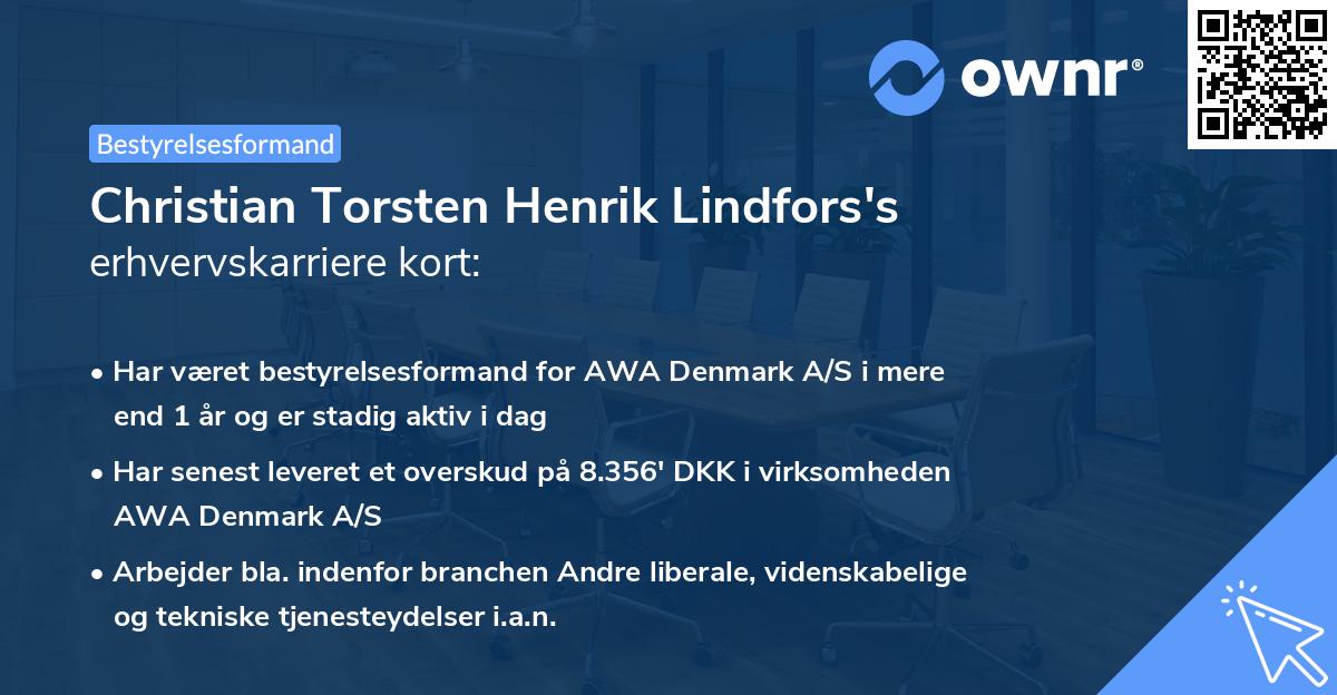 Christian Torsten Henrik Lindfors's erhvervskarriere kort