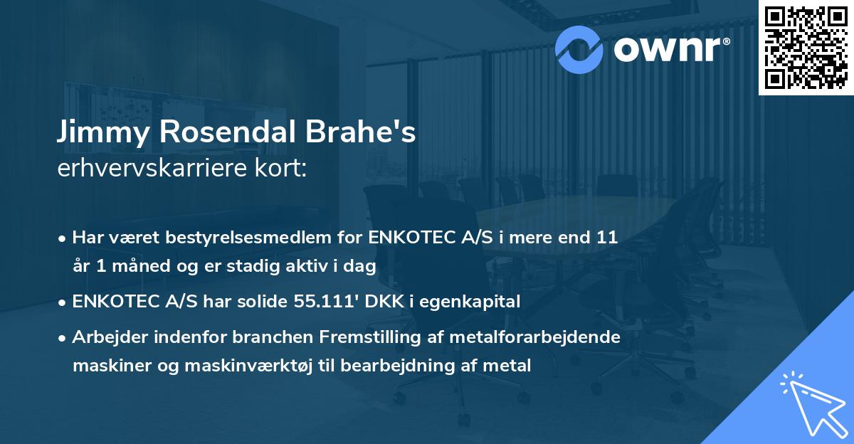 Jimmy Rosendal Brahe's erhvervskarriere kort