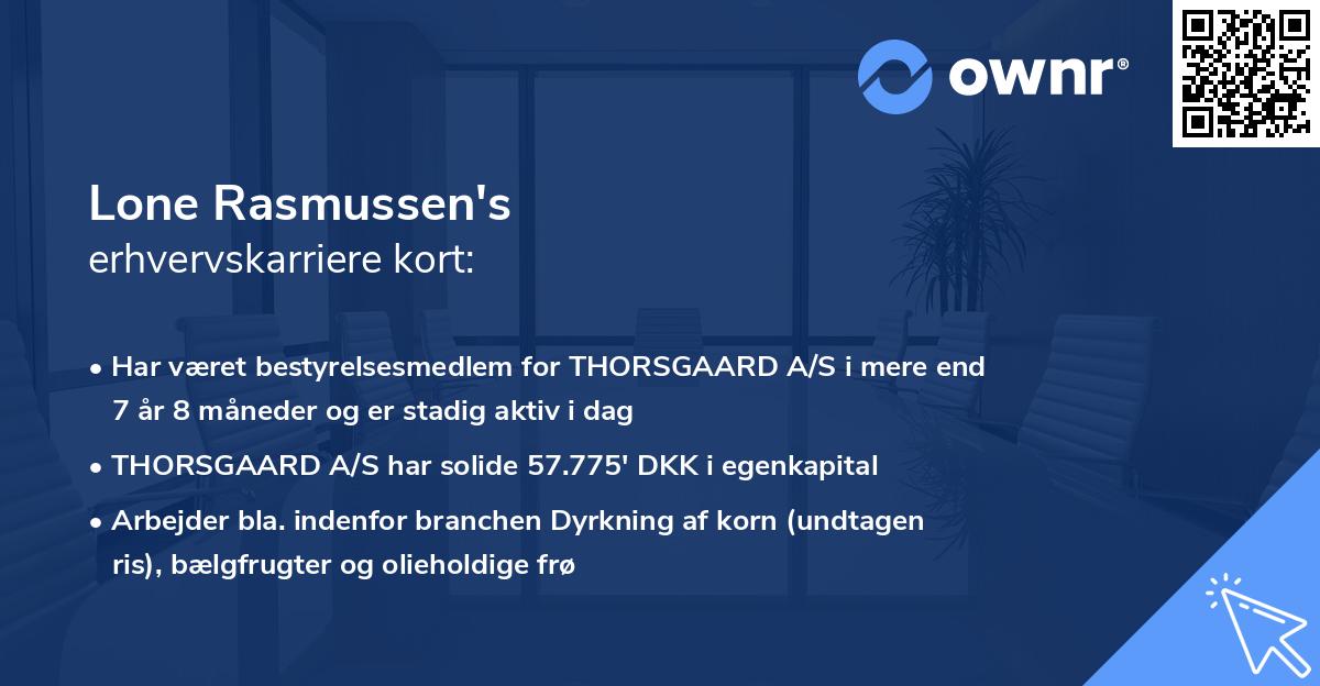 Lone Rasmussen's erhvervskarriere kort