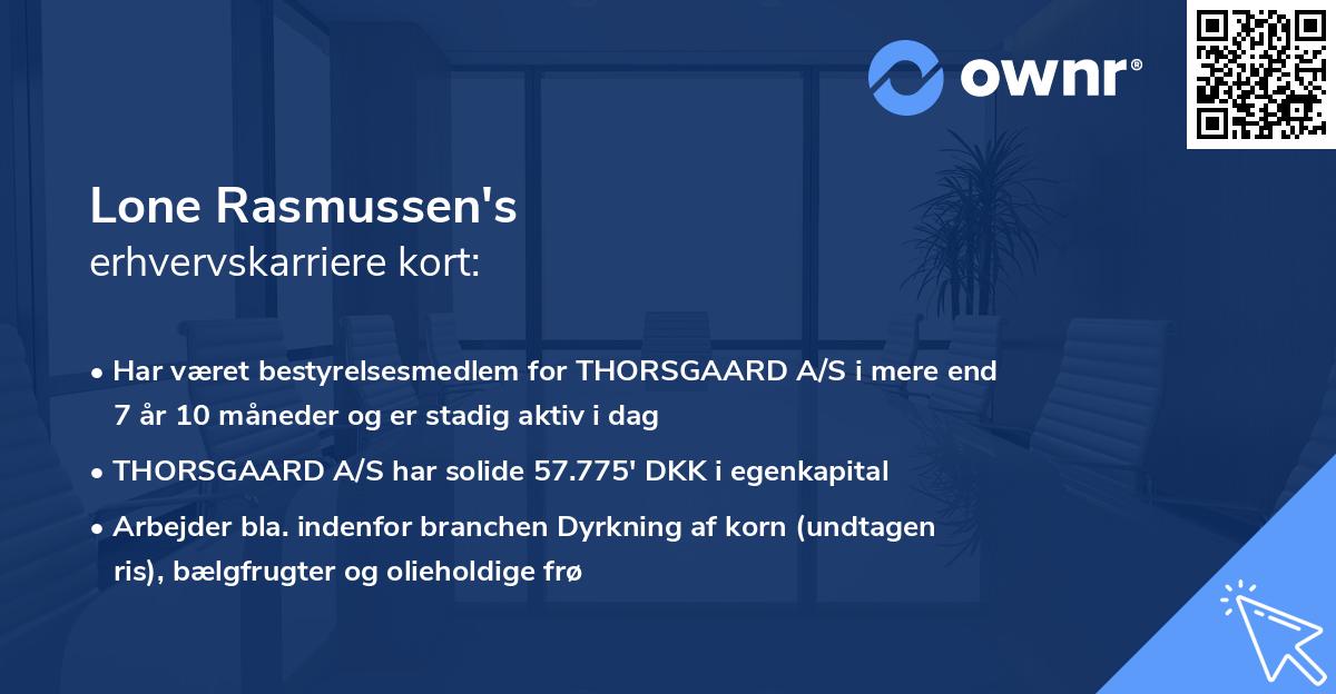 Lone Rasmussen's erhvervskarriere kort