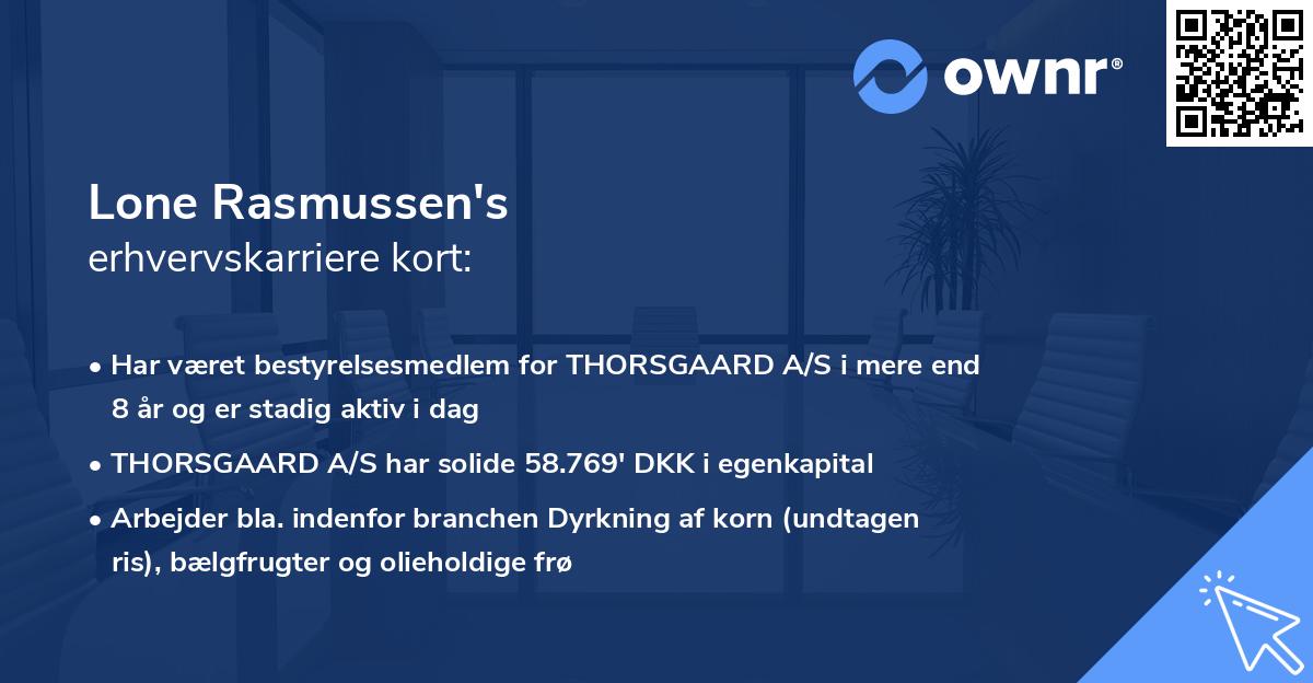 Lone Rasmussen's erhvervskarriere kort