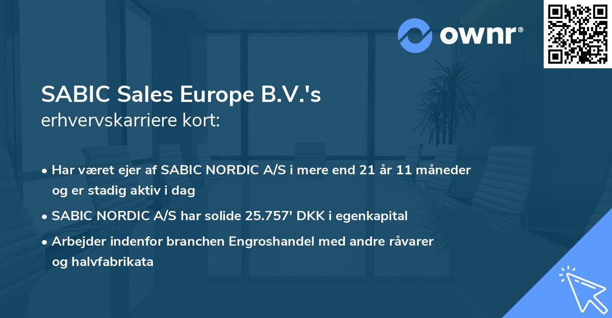 SABIC Sales Europe B.V.'s erhvervskarriere kort